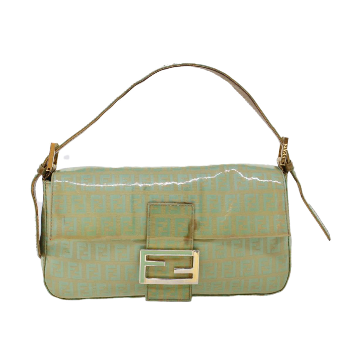 FENDI Zucchino Canvas Mamma Baguette Shoulder Bag Enamel Light Blue Auth 53741