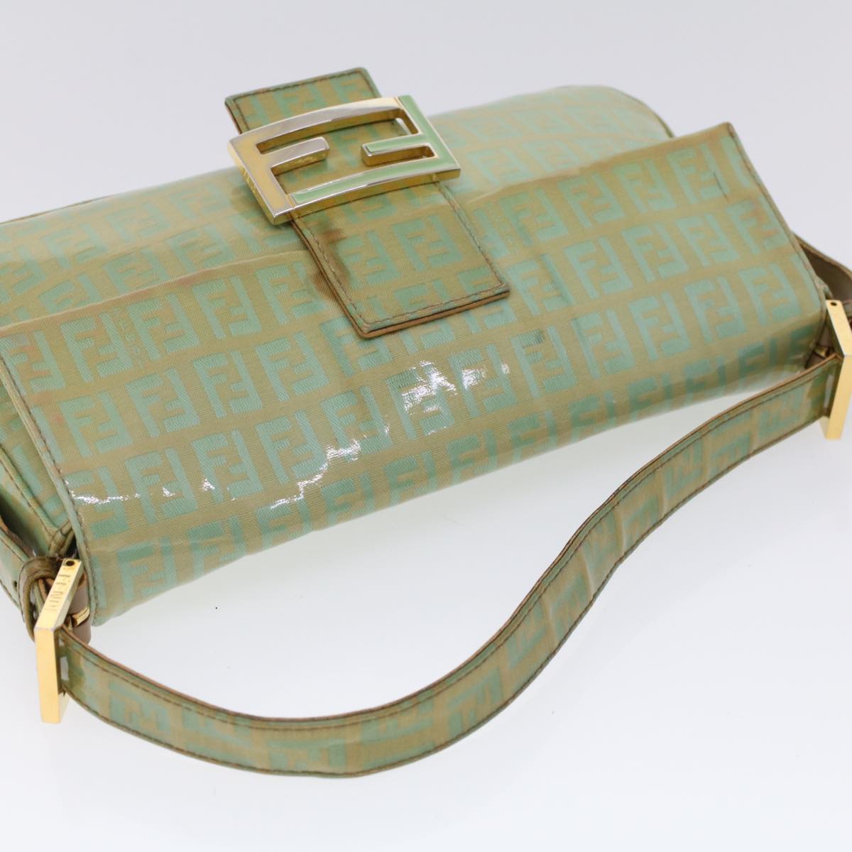 FENDI Zucchino Canvas Mamma Baguette Shoulder Bag Enamel Light Blue Auth 53741