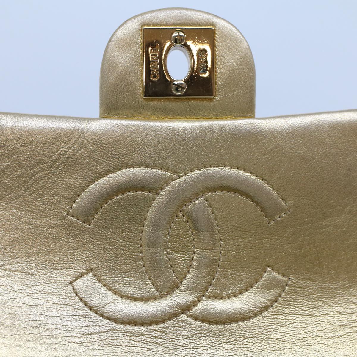 CHANEL Matelasse Turn Lock Chain Shoulder Bag Lamb Skin Gold CC Auth 53752A