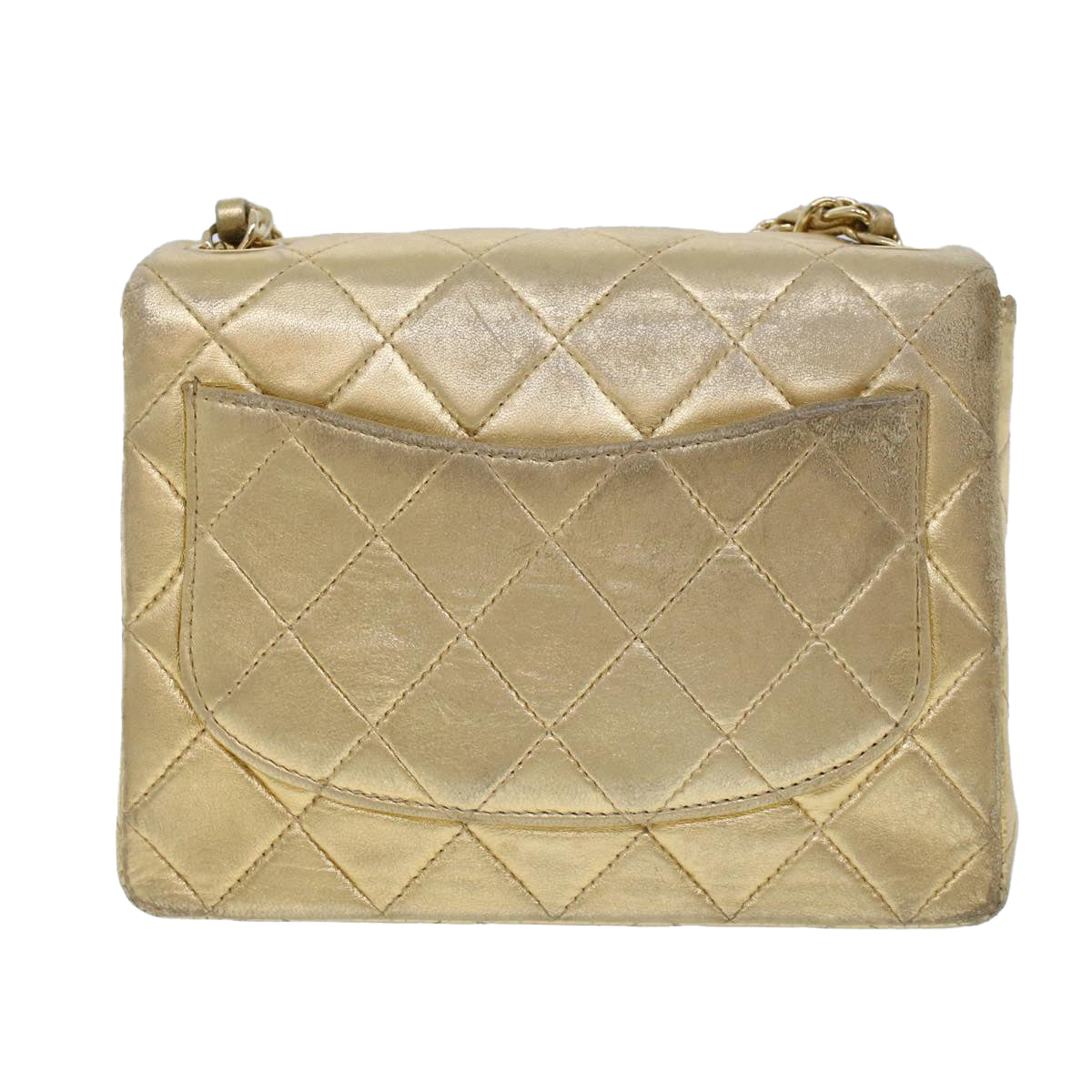 CHANEL Matelasse Turn Lock Chain Shoulder Bag Lamb Skin Gold CC Auth 53752A