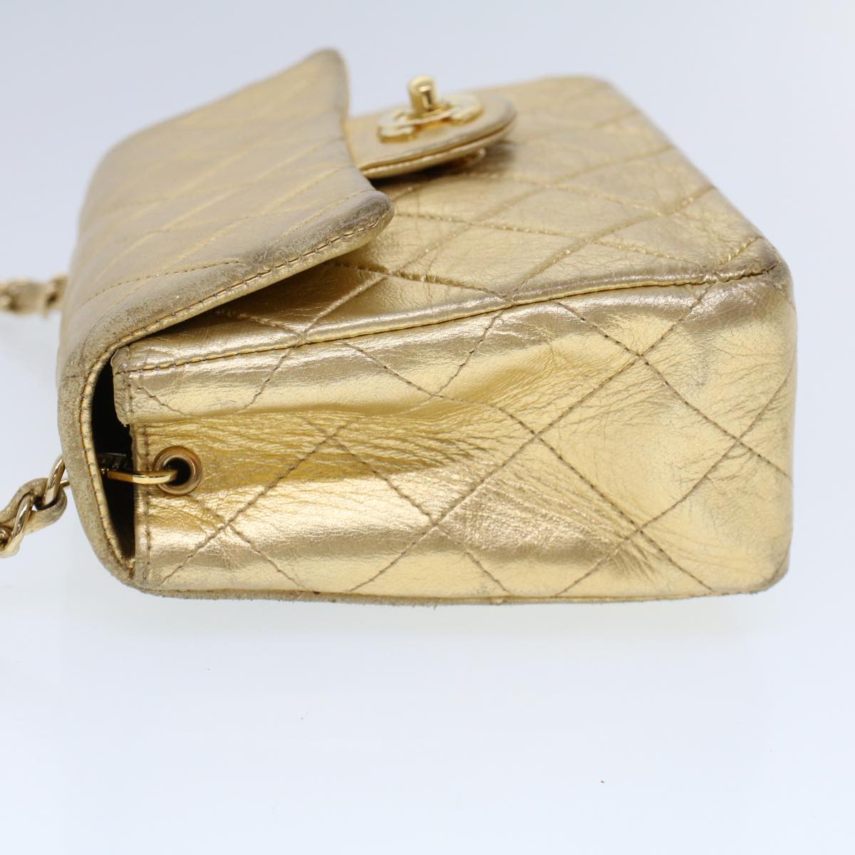 CHANEL Matelasse Turn Lock Chain Shoulder Bag Lamb Skin Gold CC Auth 53752A