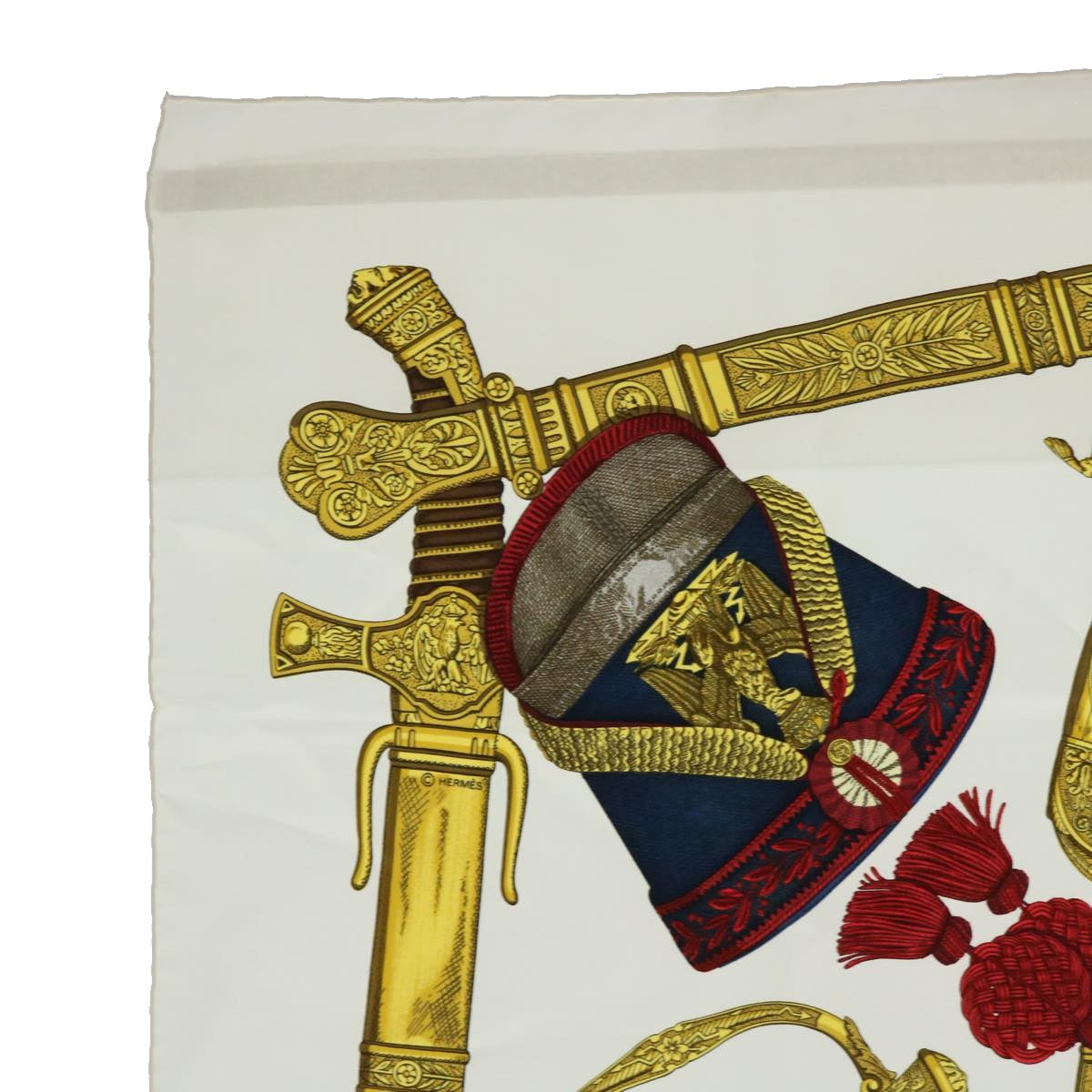 HERMES Carre 90 grand uniforme Scarf Silk White Auth 53761