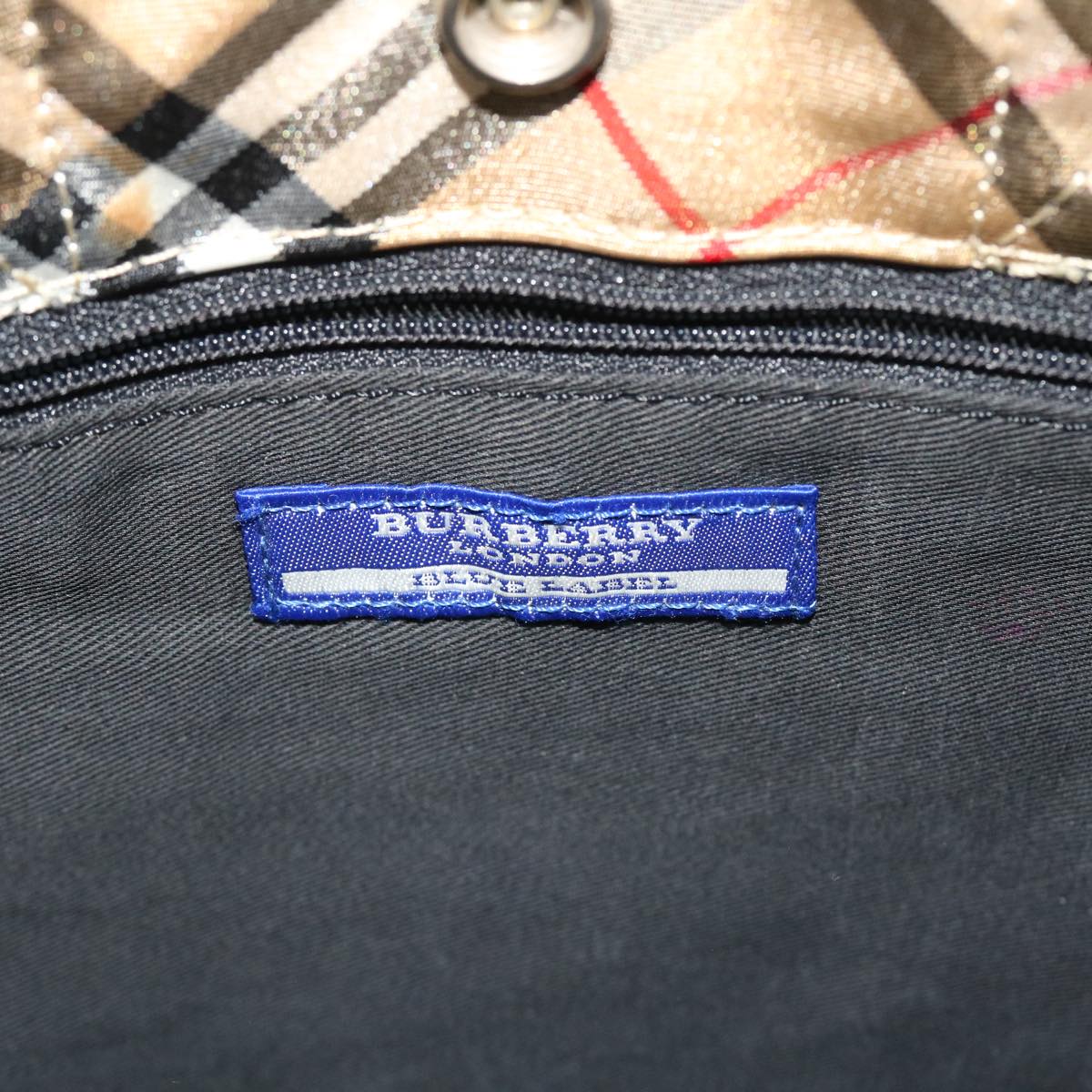 BURBERRY Nova Check Blue Label Hand Bag Nylon Leather Beige Black Auth 53784