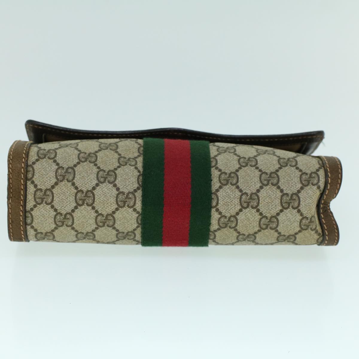 GUCCI GG Canvas Web Sherry Line Clutch Bag PVC Leather Beige Green Auth 54003