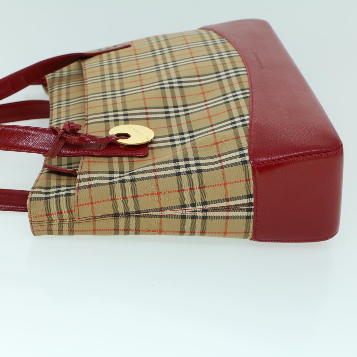 BURBERRY Nova Check Tote Bag Canvas Leather Beige Red Auth 54024