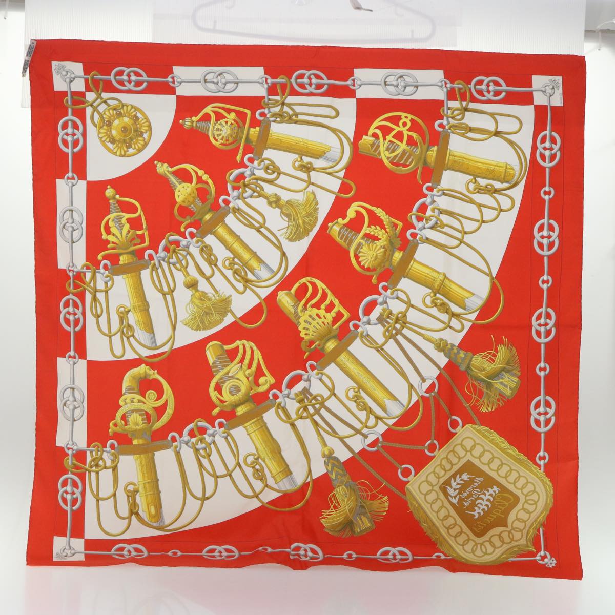 HERMES Carre 90 Cliquetis Scarf Silk Orange White Auth 54053