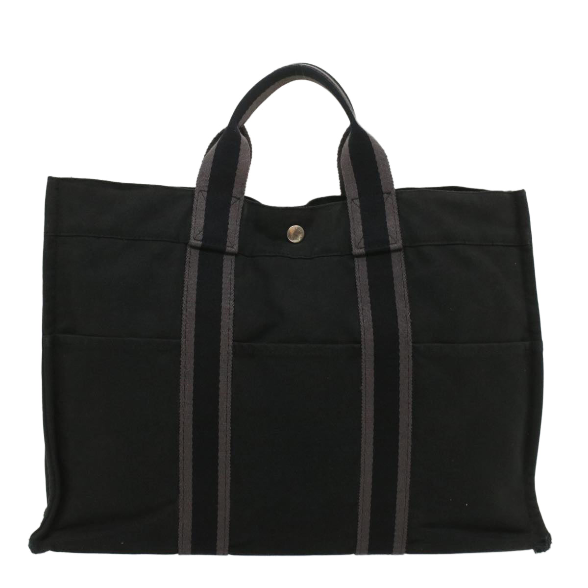 HERMES Fourre ToutMM Hand Bag Canvas Gray Black Auth 54138