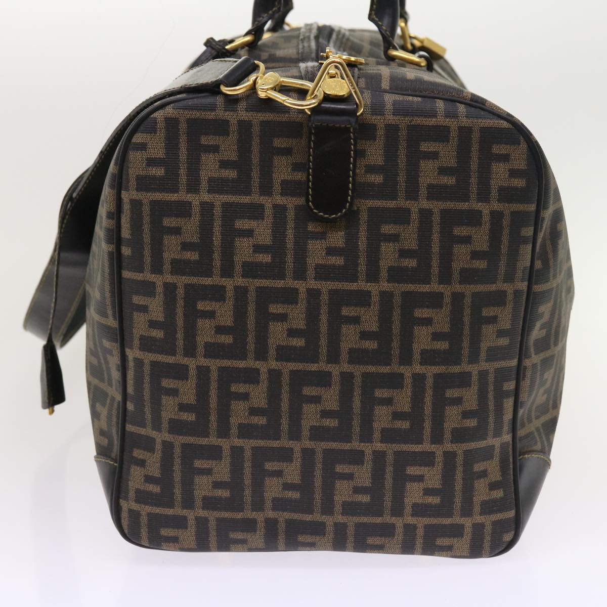 FENDI Zucca Canvas Boston Bag 2way Black Brown Auth 54154