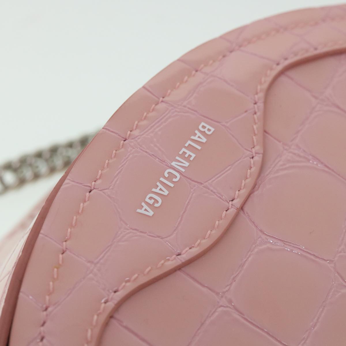 BALENCIAGA Croco Embossed Body Bag Leather Pink Auth 54195