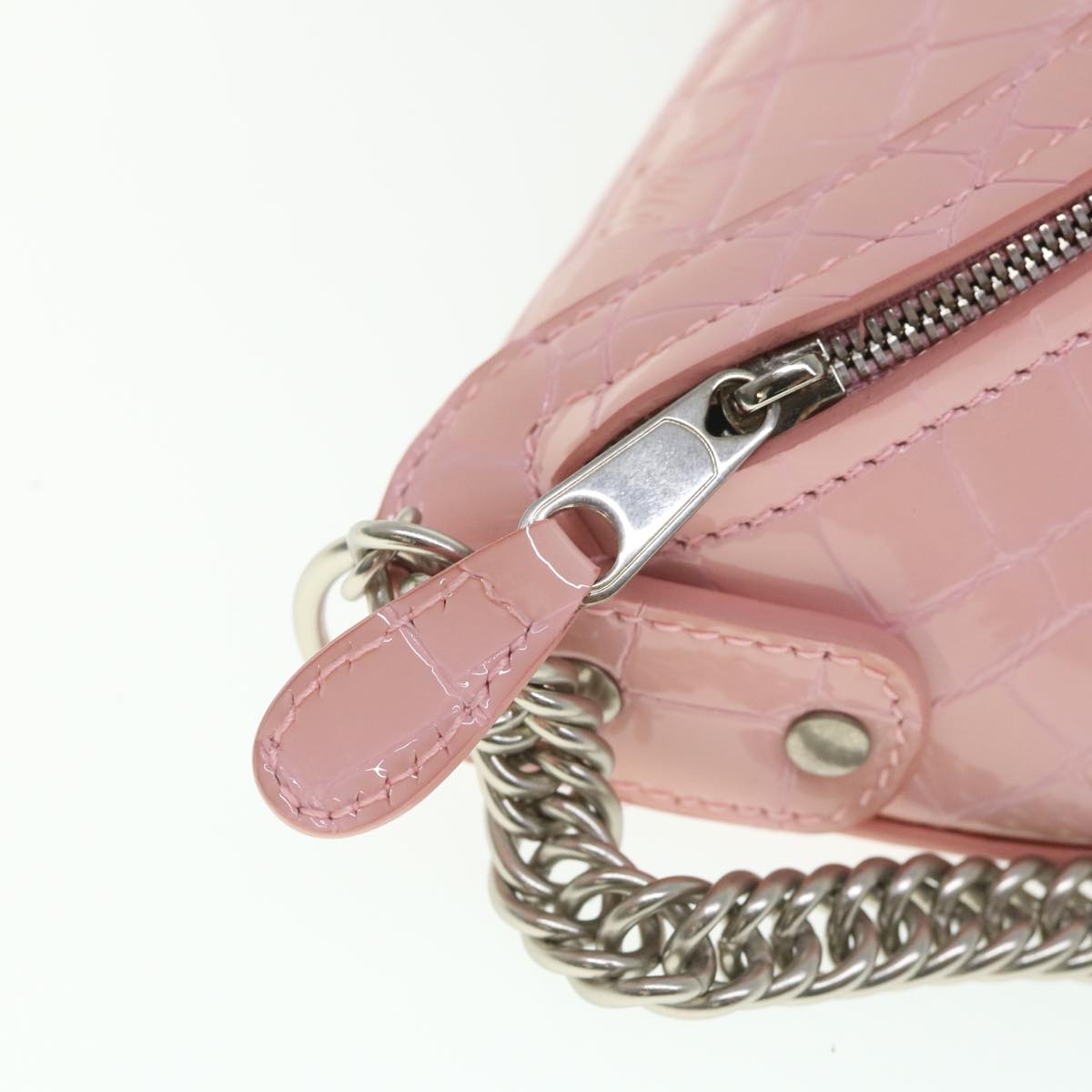 BALENCIAGA Croco Embossed Body Bag Leather Pink Auth 54195