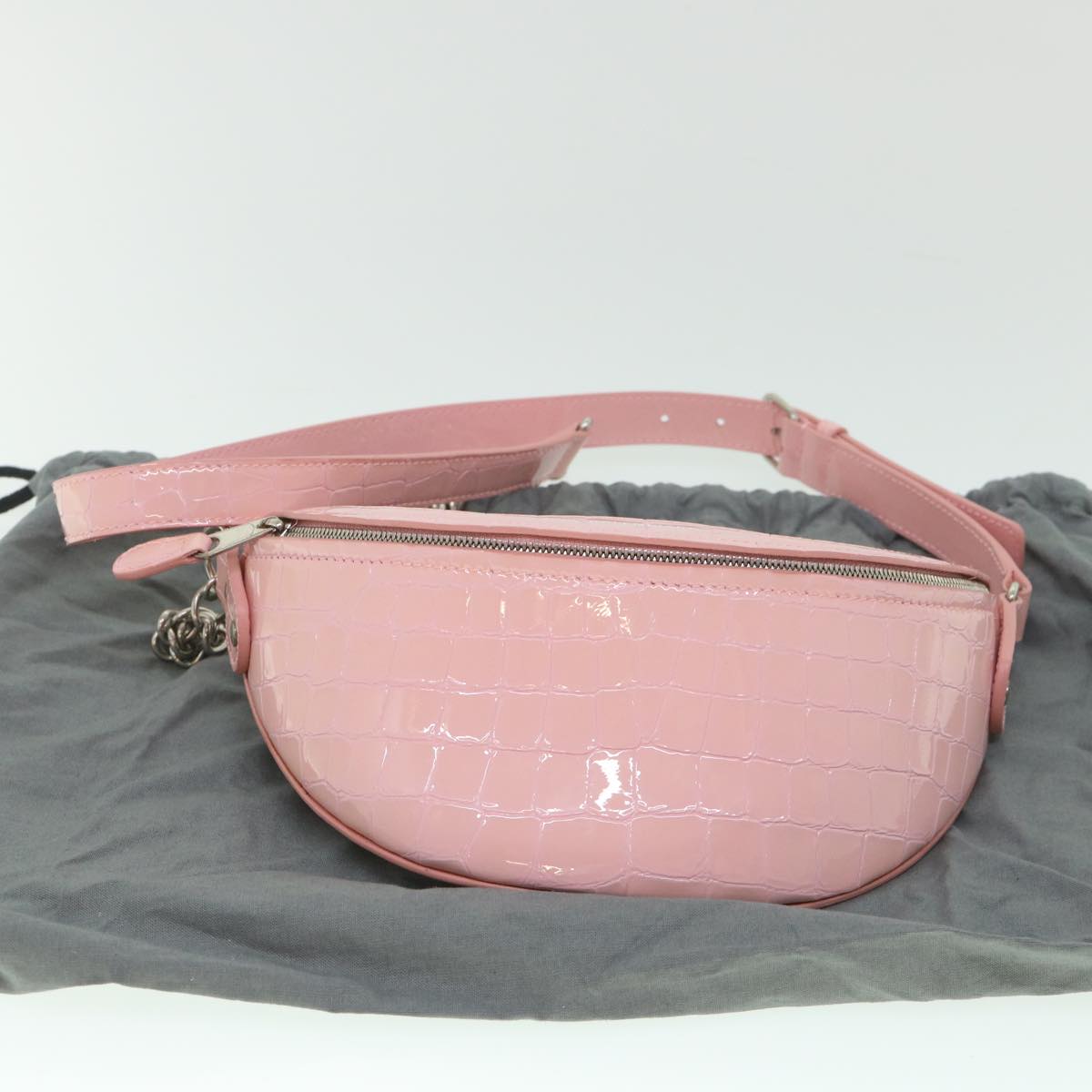 BALENCIAGA Croco Embossed Body Bag Leather Pink Auth 54195