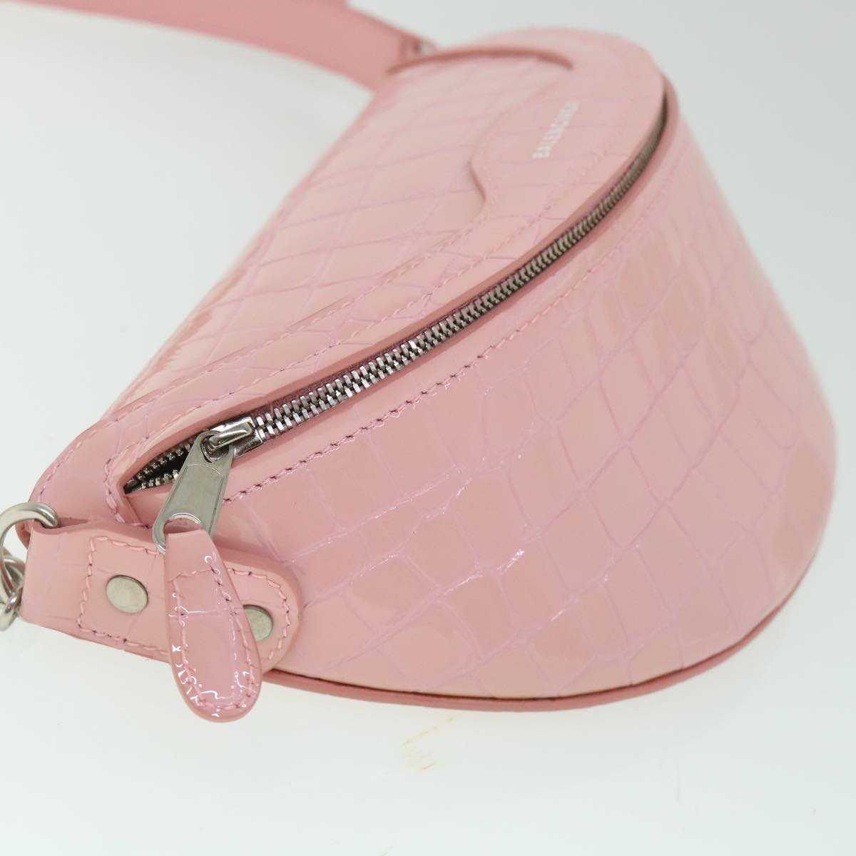 BALENCIAGA Croco Embossed Body Bag Leather Pink Auth 54195