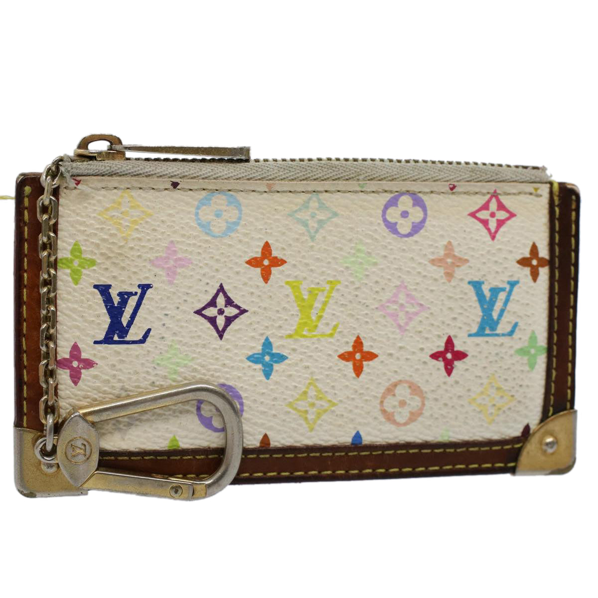 LOUIS VUITTON Monogram Multicolor Pochette Cles Purse White M92655 Auth 54221