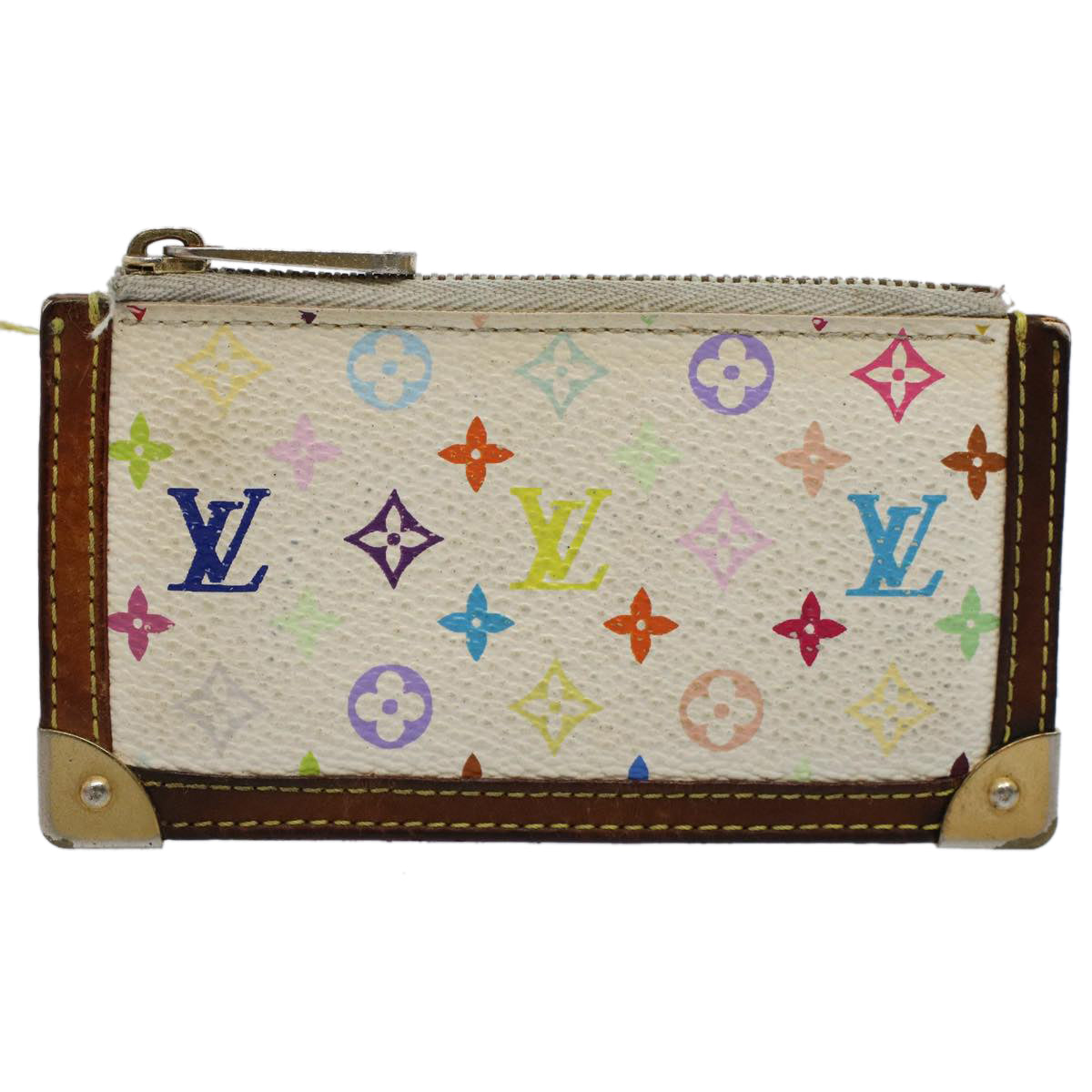 LOUIS VUITTON Monogram Multicolor Pochette Cles Purse White M92655 Auth 54221