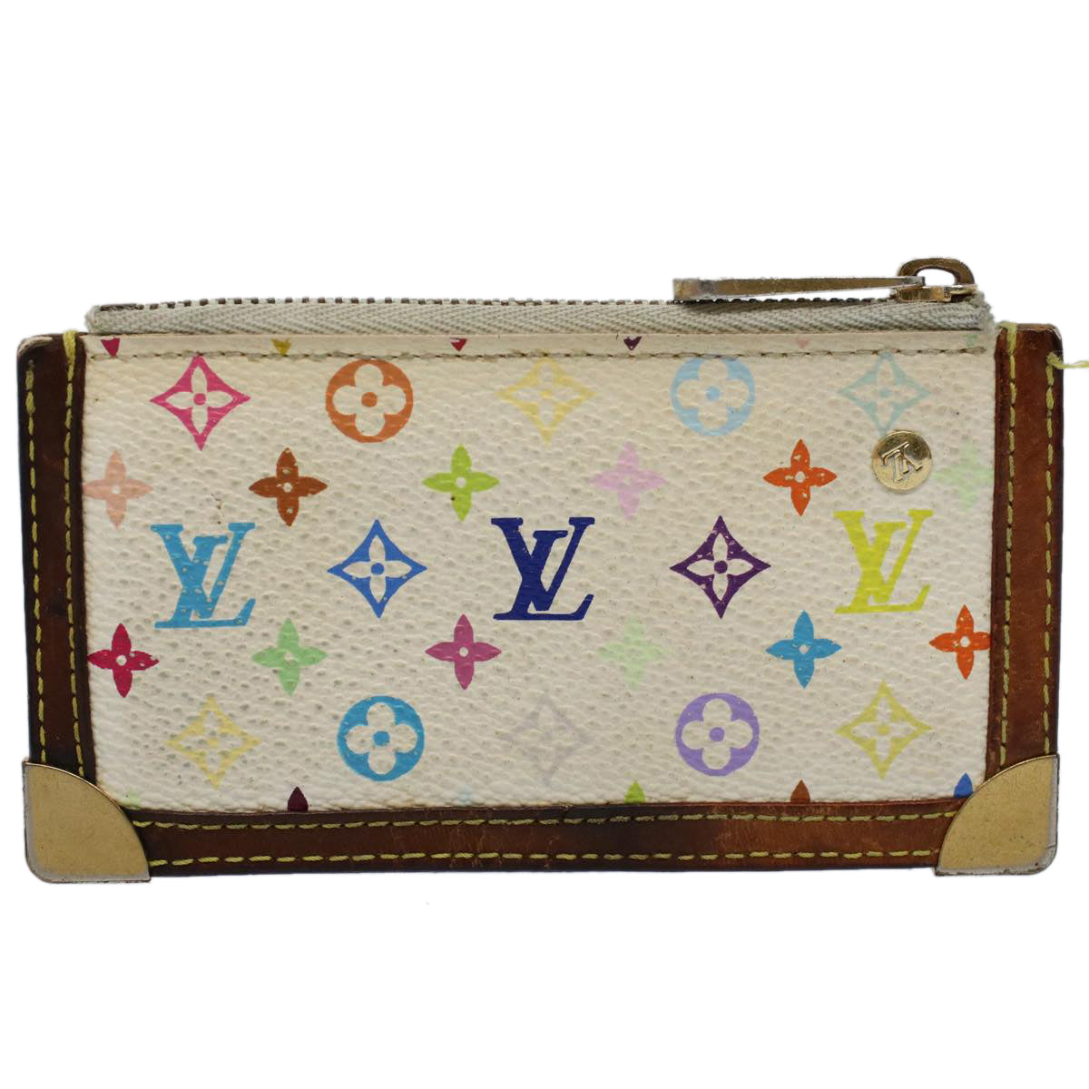 LOUIS VUITTON Monogram Multicolor Pochette Cles Purse White M92655 Auth 54221