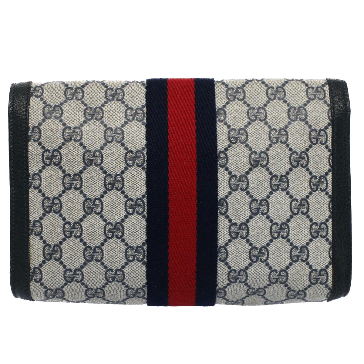 GUCCI GG Supreme Web Sherry Line Clutch Bag Navy Red Auth 54338