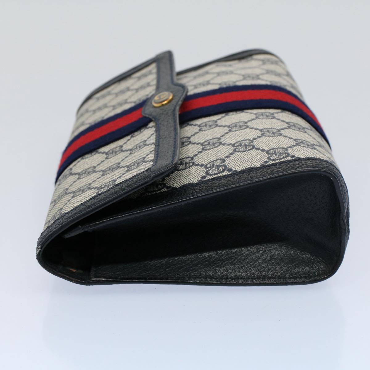 GUCCI GG Supreme Web Sherry Line Clutch Bag Navy Red Auth 54338