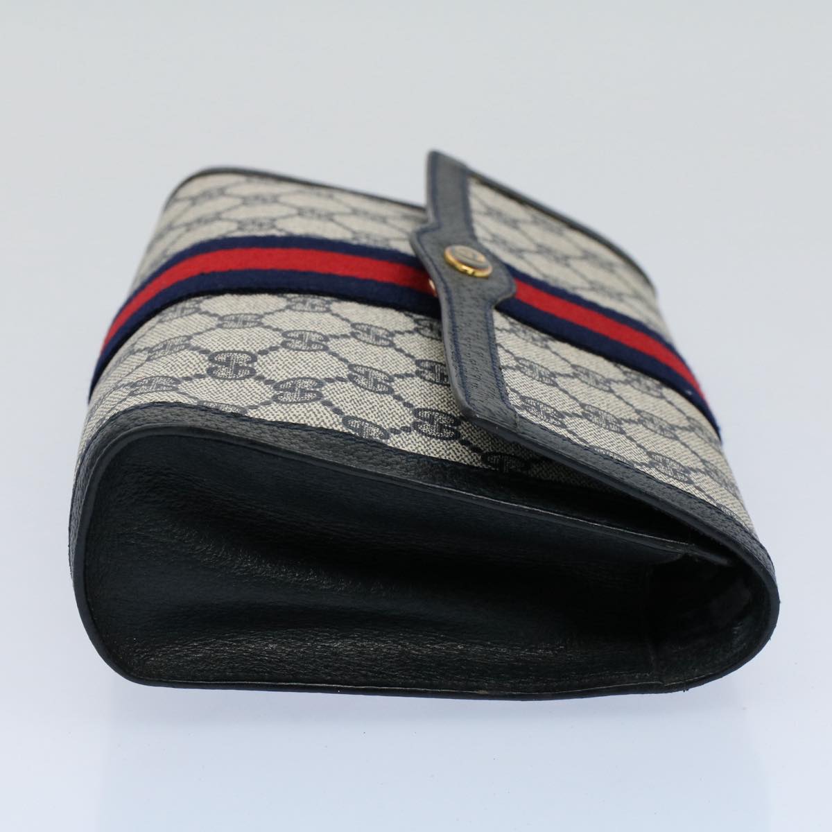 GUCCI GG Supreme Web Sherry Line Clutch Bag Navy Red Auth 54338