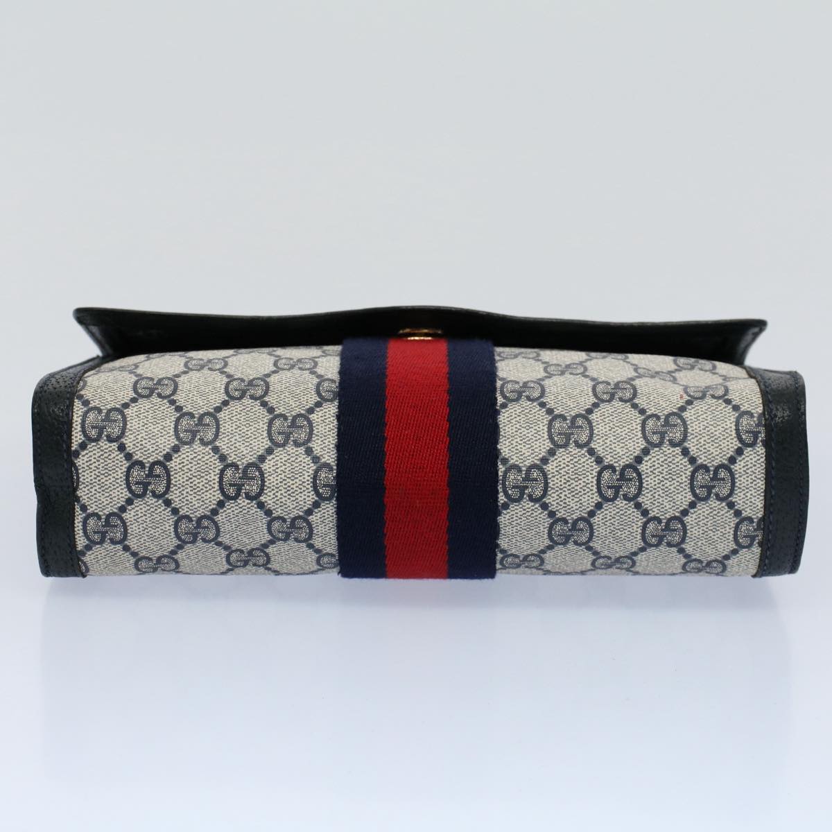 GUCCI GG Supreme Web Sherry Line Clutch Bag Navy Red Auth 54338