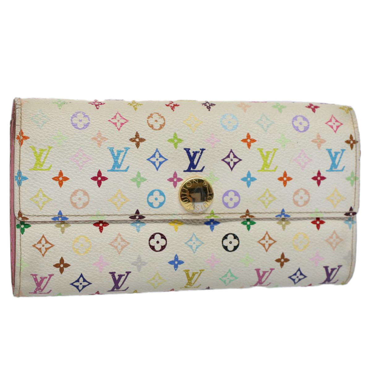 LOUIS VUITTON Multicolor Portefeuille Sarah Long Wallet White M93532 Auth 54392