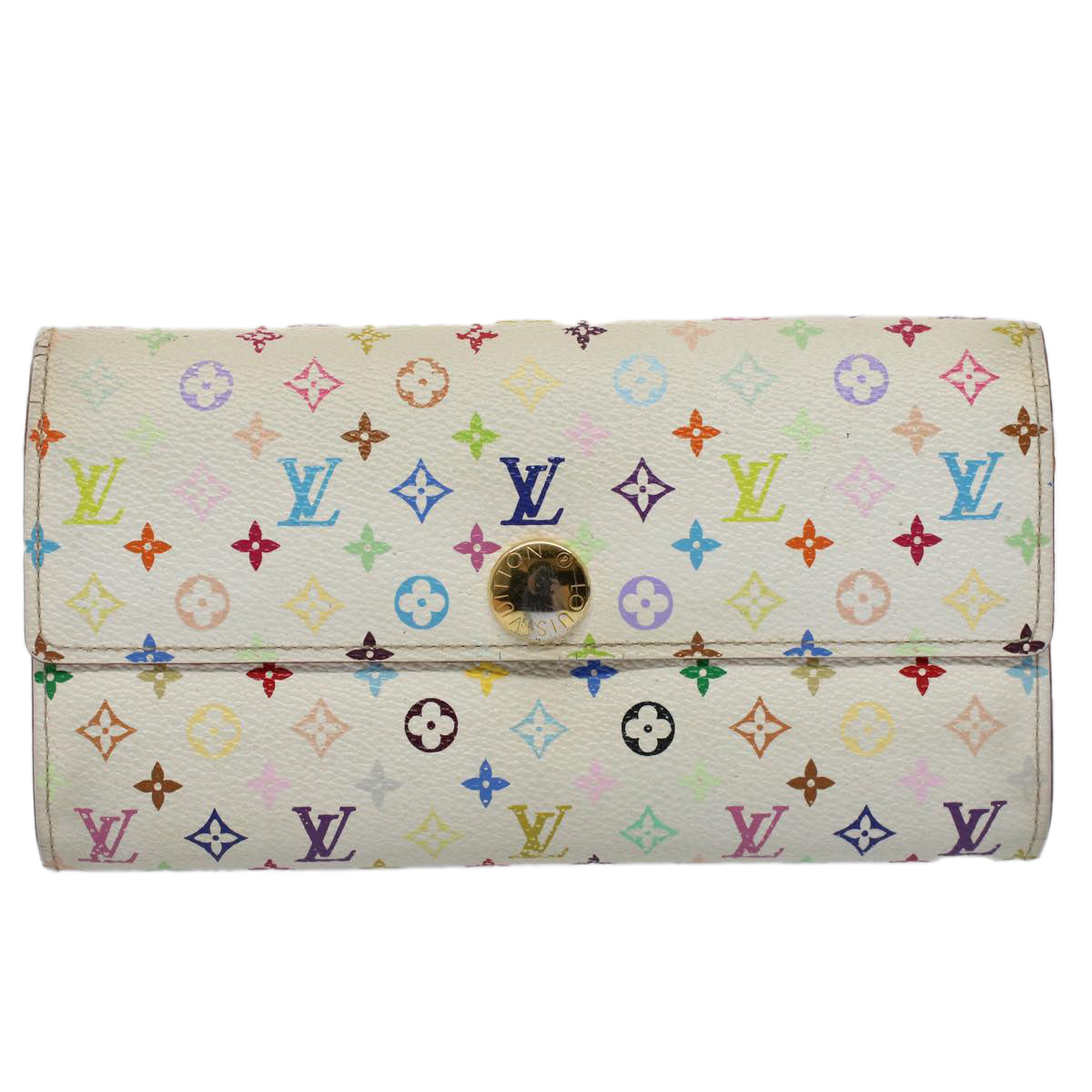 LOUIS VUITTON Multicolor Portefeuille Sarah Long Wallet White M93532 Auth 54392