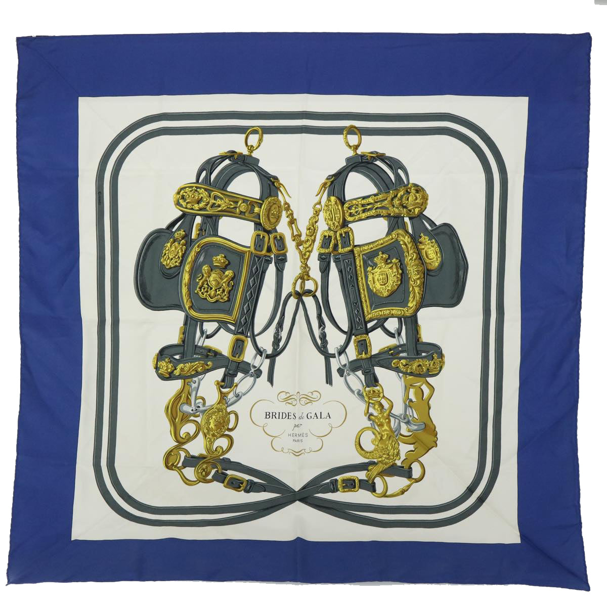 HERMES Carre 90 BRIDES de GALA Scarf Silk Blue White Auth 54719