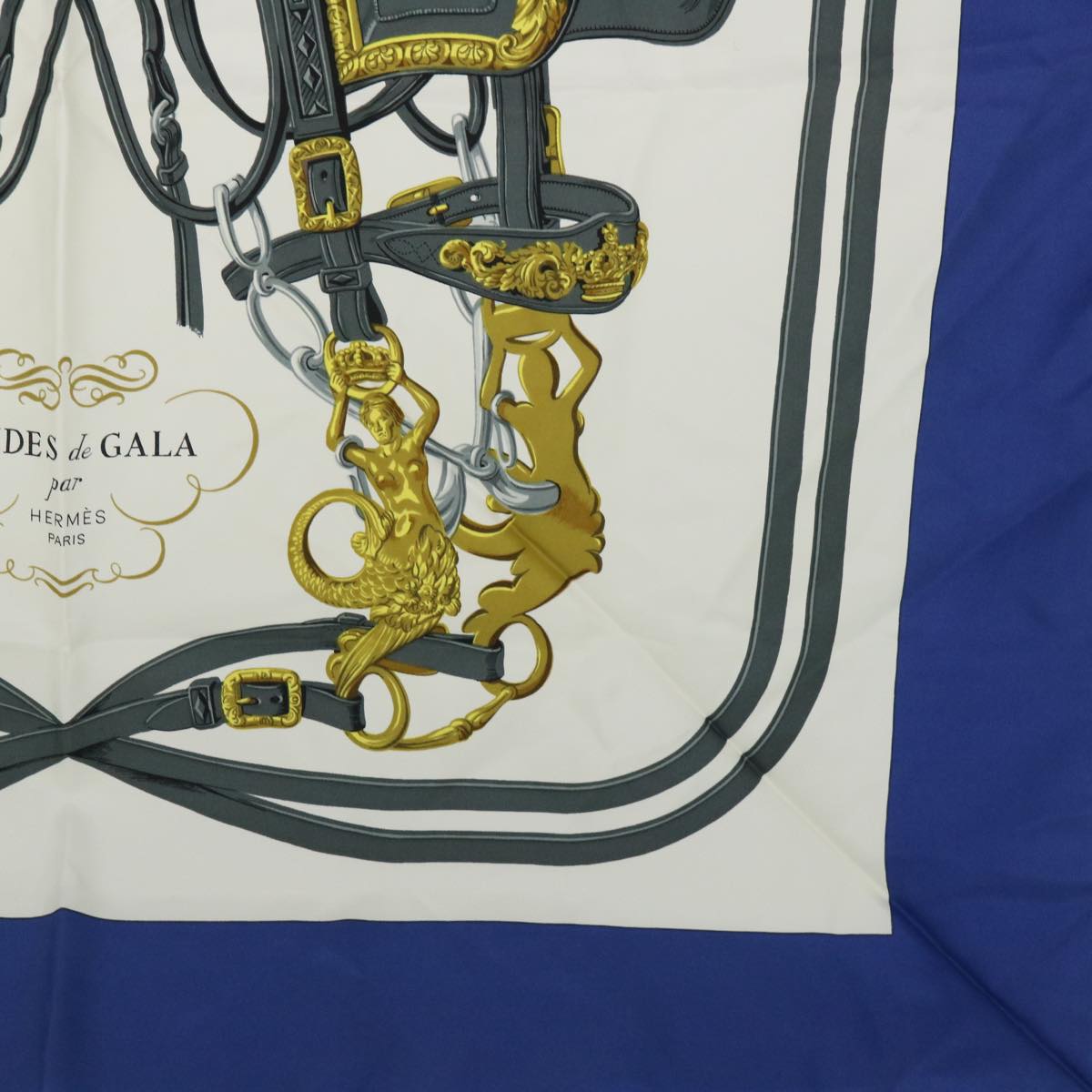 HERMES Carre 90 BRIDES de GALA Scarf Silk Blue White Auth 54719