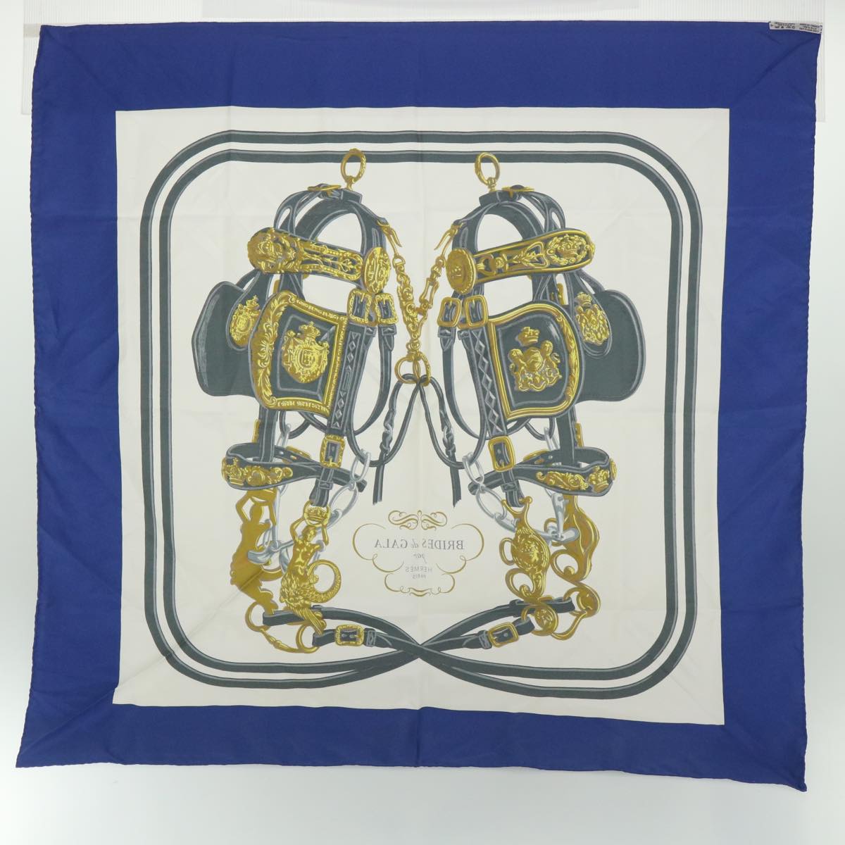 HERMES Carre 90 BRIDES de GALA Scarf Silk Blue White Auth 54719