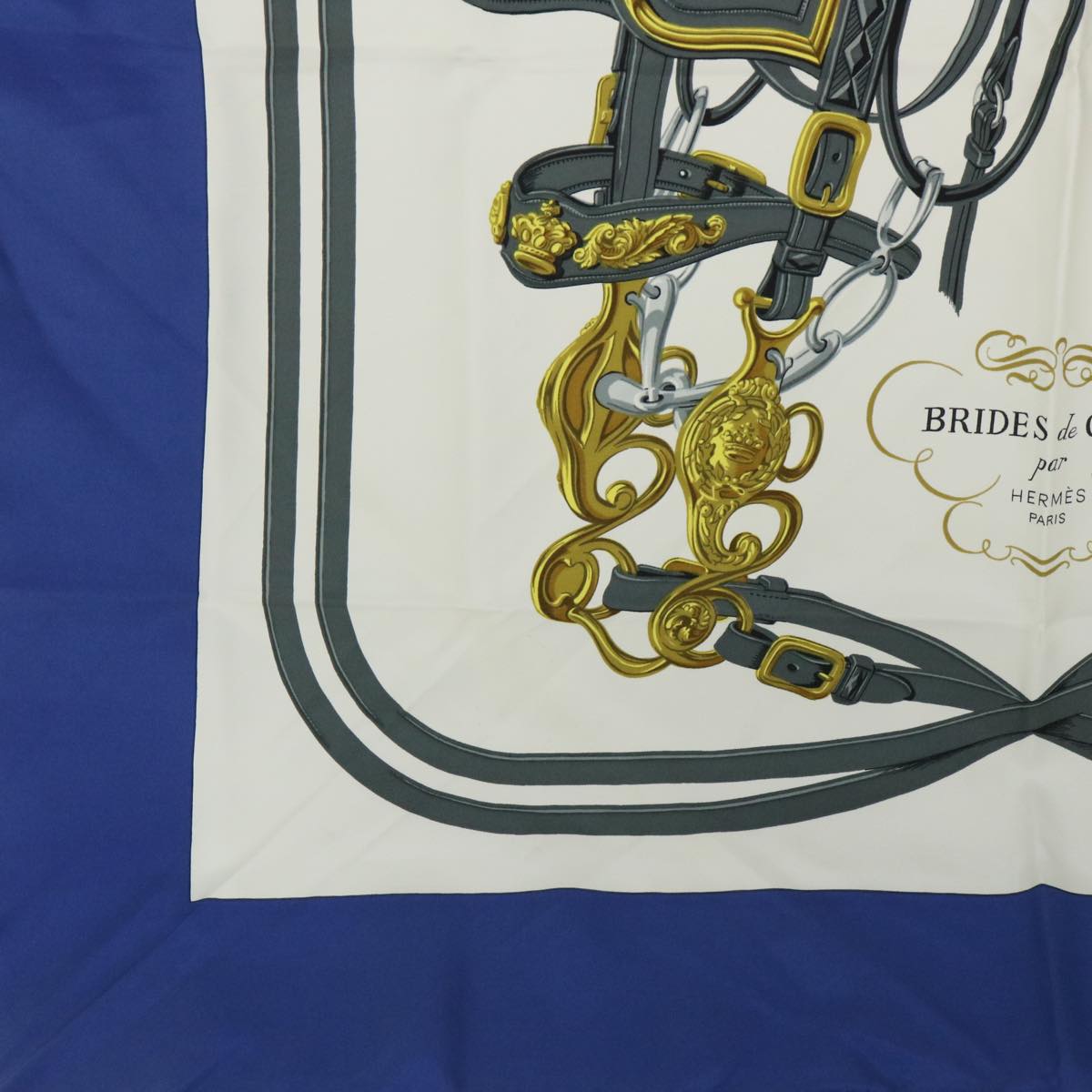 HERMES Carre 90 BRIDES de GALA Scarf Silk Blue White Auth 54719