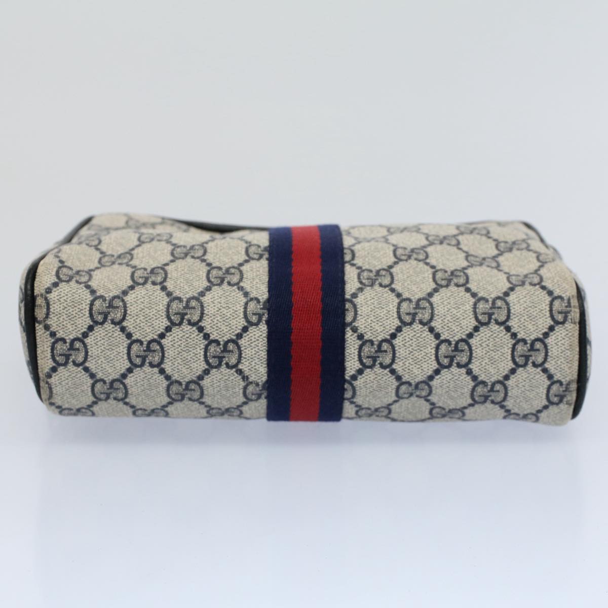 GUCCI GG Canvas Sherry Line Clutch Bag Gray Red Navy 010 378 Auth 54723