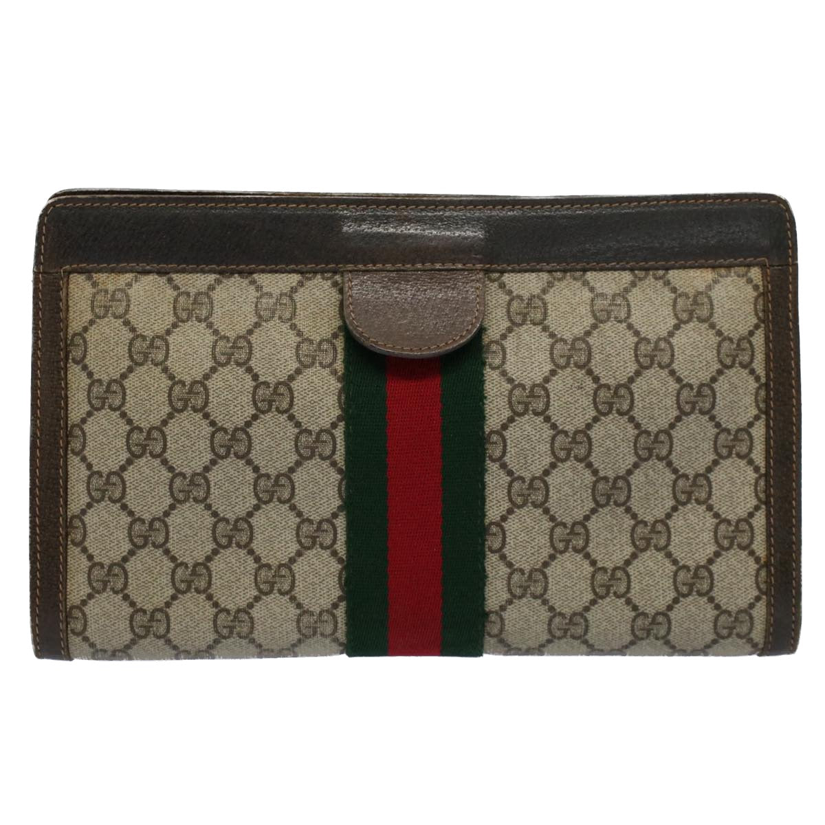 GUCCI GG Canvas Web Sherry Line Clutch Bag Beige Red 41 011 2125 28 Auth 54724