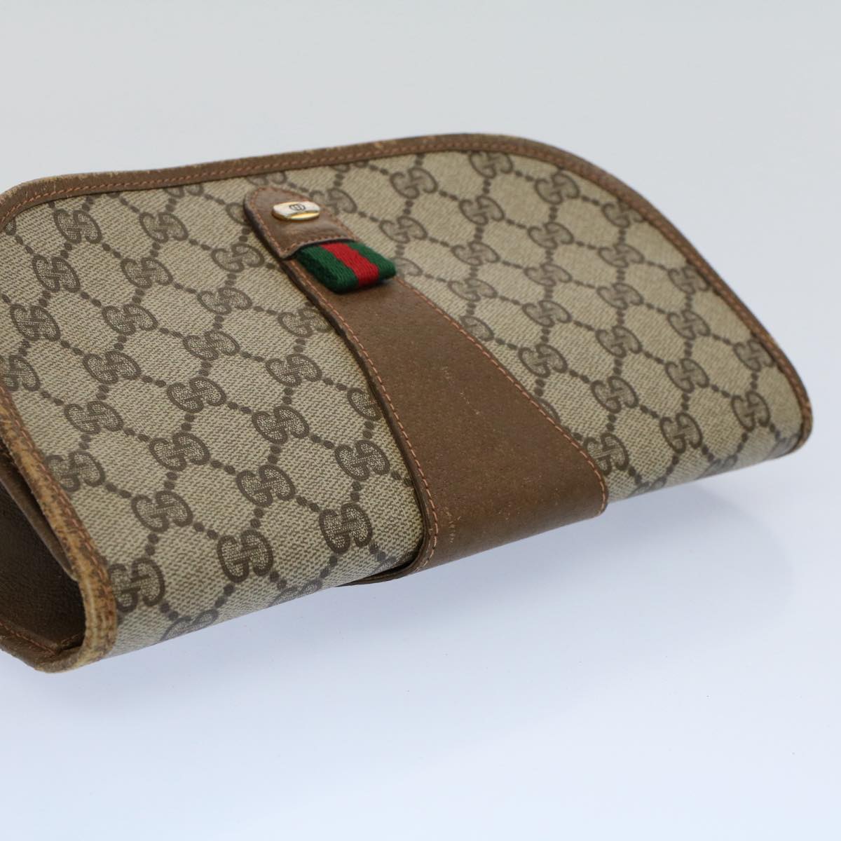 GUCCI GG Canvas Web Sherry Line Clutch Bag Beige Red Green 89 01 030 Auth 54732