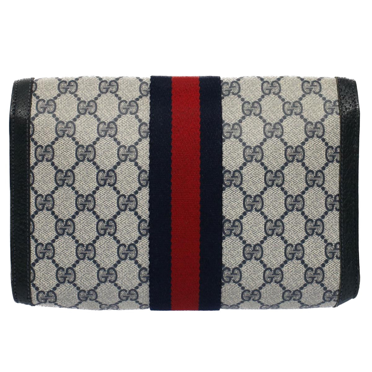 GUCCI GG Canvas Sherry Line Clutch Bag Gray Red Navy 89 01 006 Auth 54747