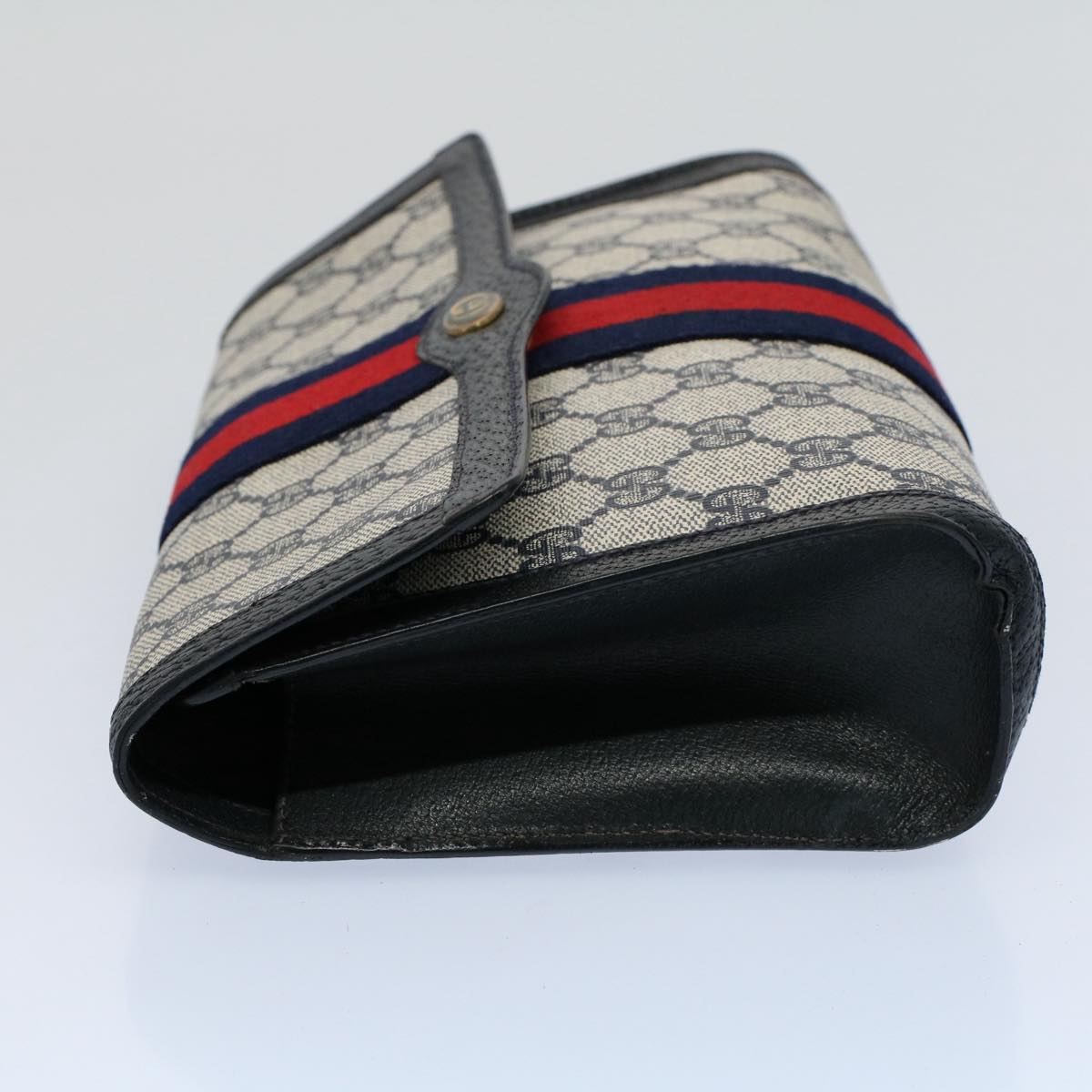 GUCCI GG Canvas Sherry Line Clutch Bag Gray Red Navy 89 01 006 Auth 54747