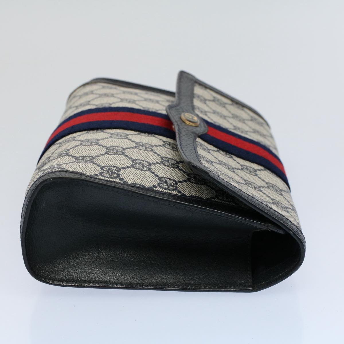 GUCCI GG Canvas Sherry Line Clutch Bag Gray Red Navy 89 01 006 Auth 54747