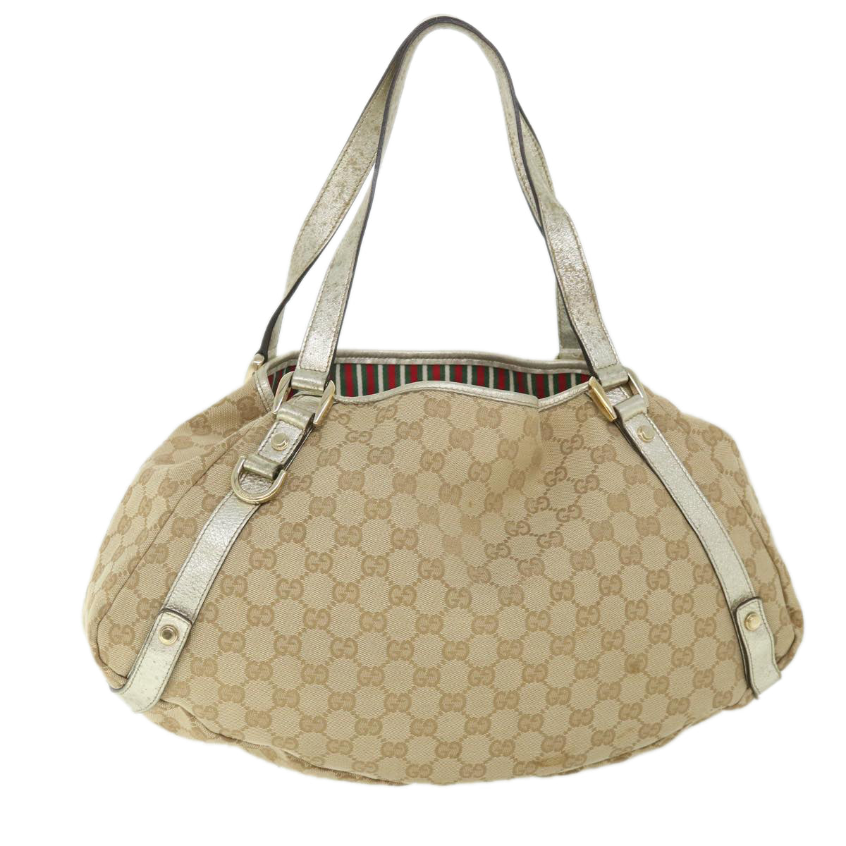 GUCCI GG Canvas Shoulder Bag Beige Gold 130736 Auth 54760