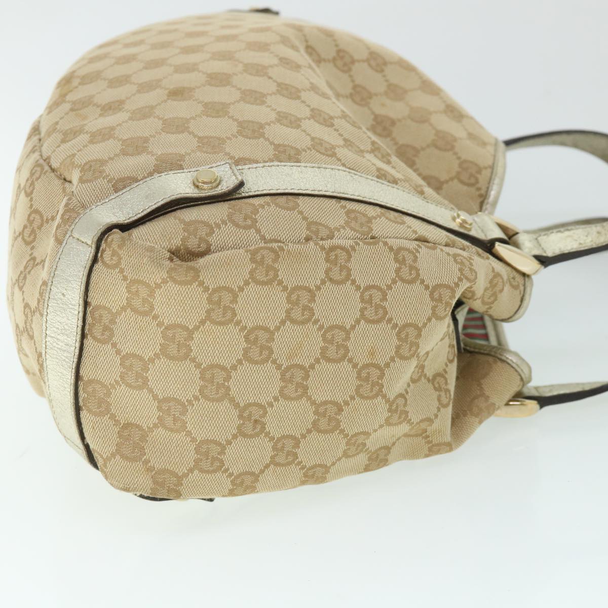 GUCCI GG Canvas Shoulder Bag Beige Gold 130736 Auth 54760