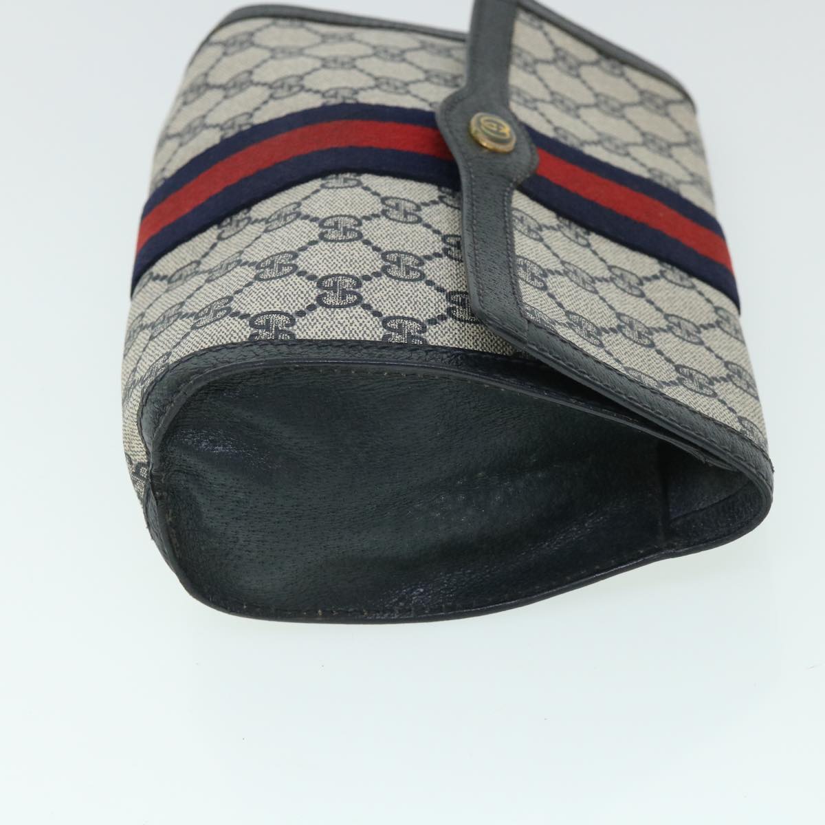 GUCCI GG Canvas Sherry Line Clutch Bag PVC Leather Navy Red Auth 54774