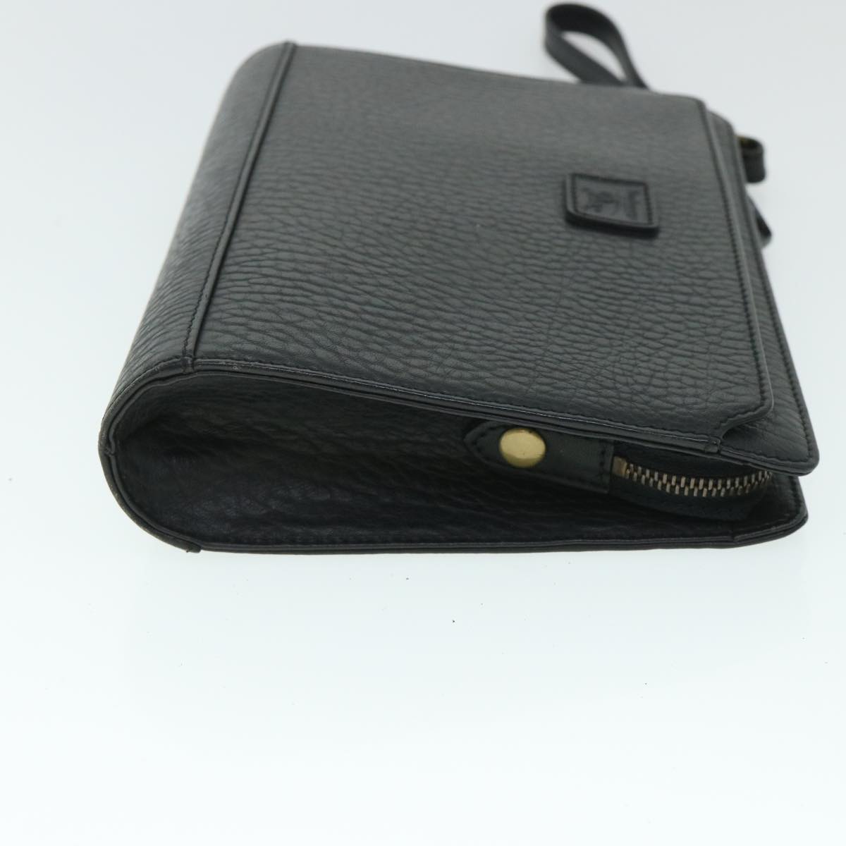 Burberrys Clutch Bag Leather Black Auth 54893