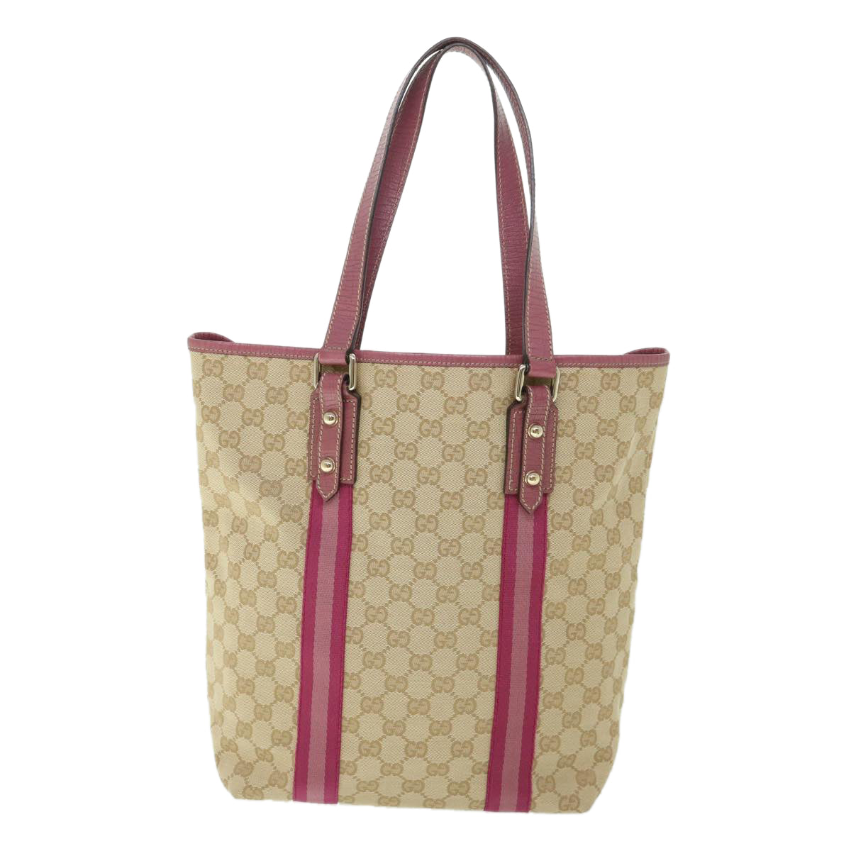 GUCCI GG Canvas Sherry Line Tote Bag Beige Pink 162899 Auth 54900