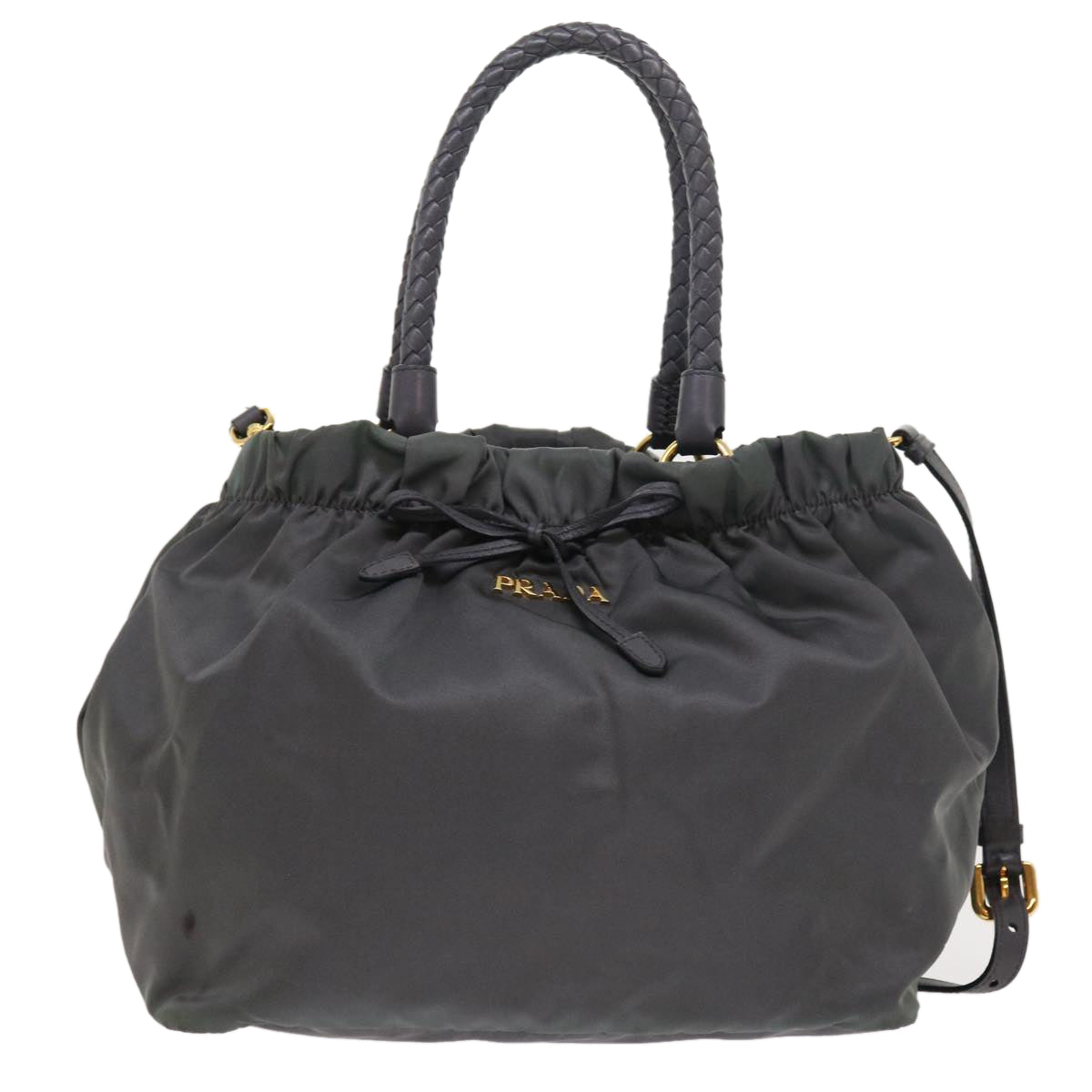 PRADA Hand Bag Nylon 2way Gray Auth 54970