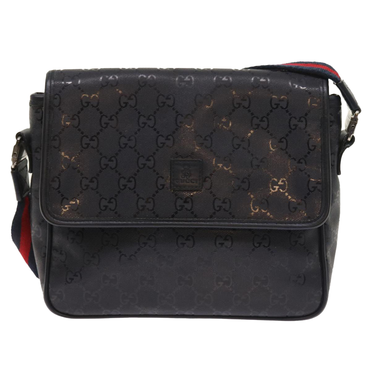 GUCCI GG implementation Sherry Line Shoulder Bag Black Navy 297559 Auth 55056