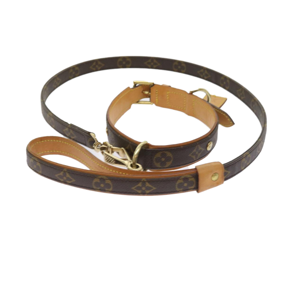 LOUIS VUITTON Monogram Less Baxter MM Collier Baxter Dog Leash 2Set Auth 55298