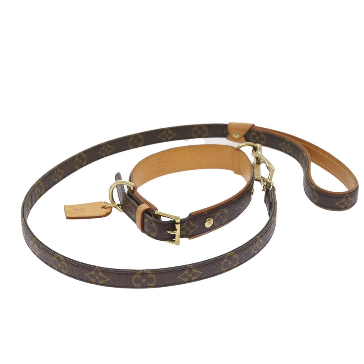 LOUIS VUITTON Monogram Less Baxter MM Collier Baxter Dog Leash 2Set Auth 55298