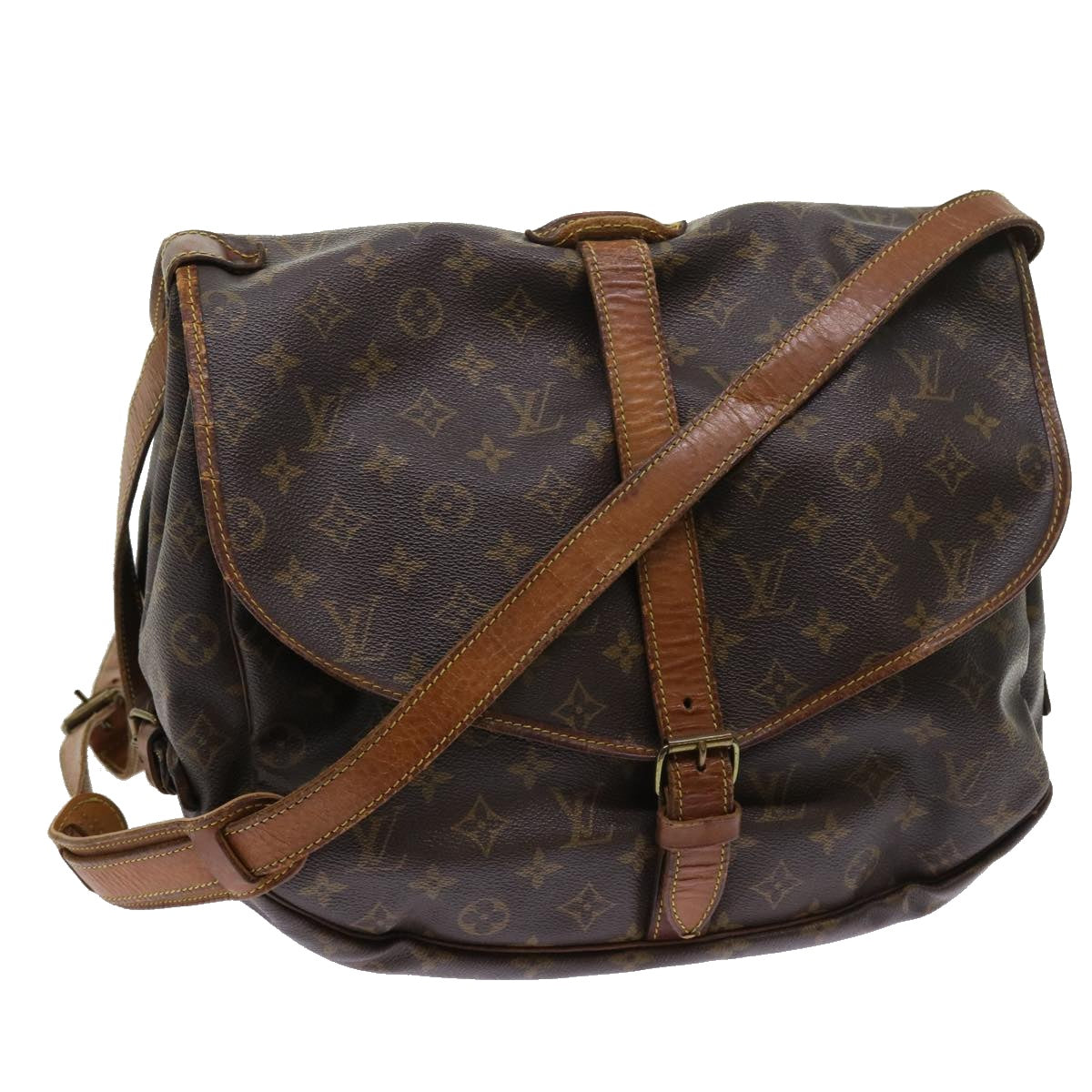 LOUIS VUITTON Monogram Saumur 35 Shoulder Bag M42254 LV Auth 55382