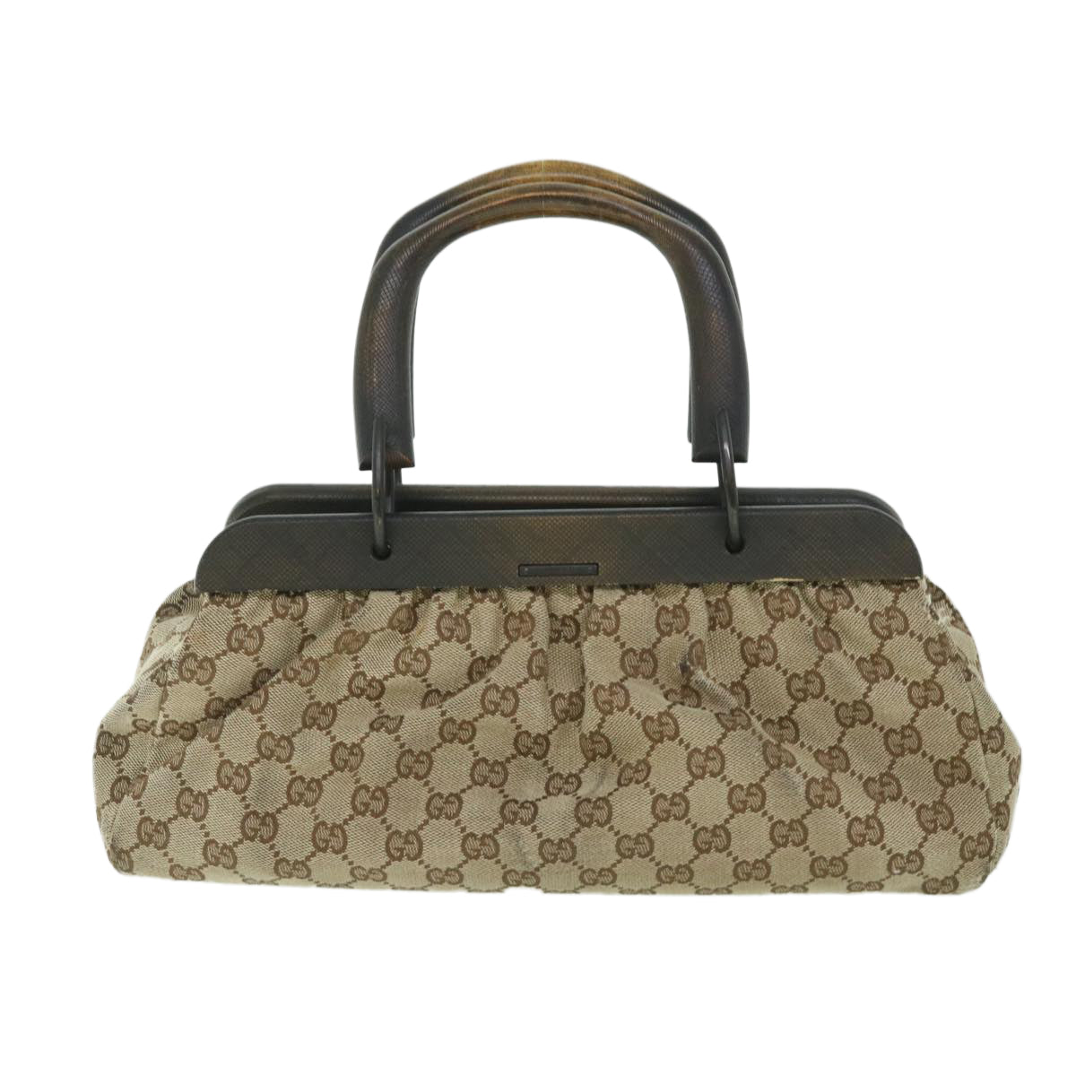 GUCCI GG Canvas Hand Bag Wood Beige Brown 112633 Auth 55422