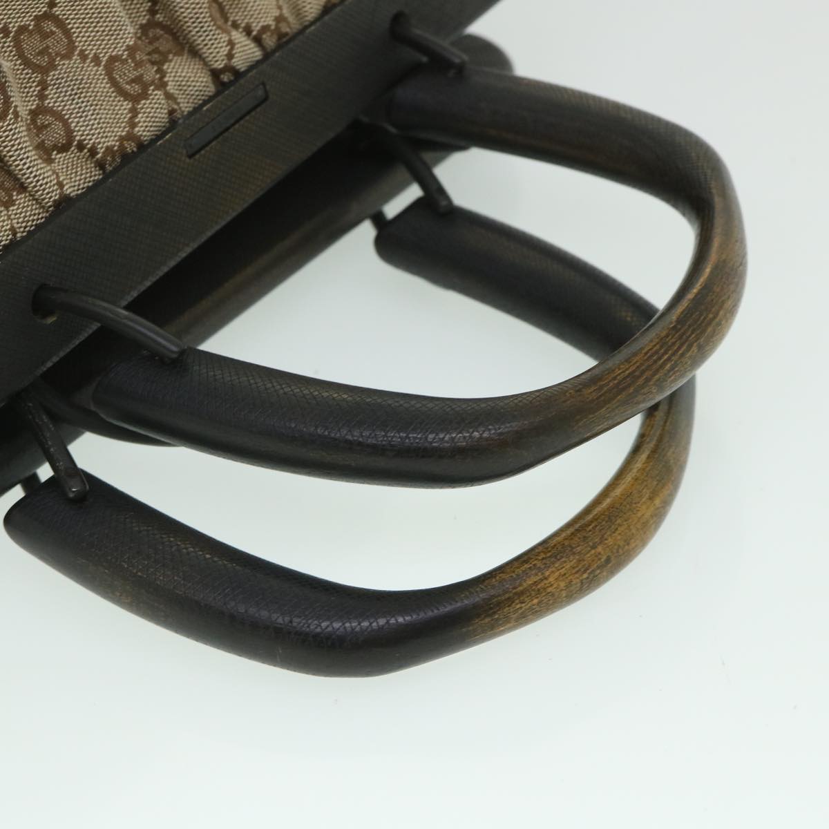 GUCCI GG Canvas Hand Bag Wood Beige Brown 112633 Auth 55422