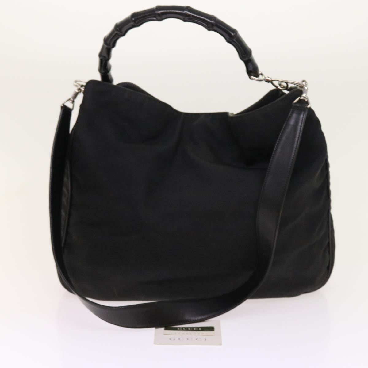 GUCCI Bamboo Shoulder Bag Nylon 2way Black Auth 55435