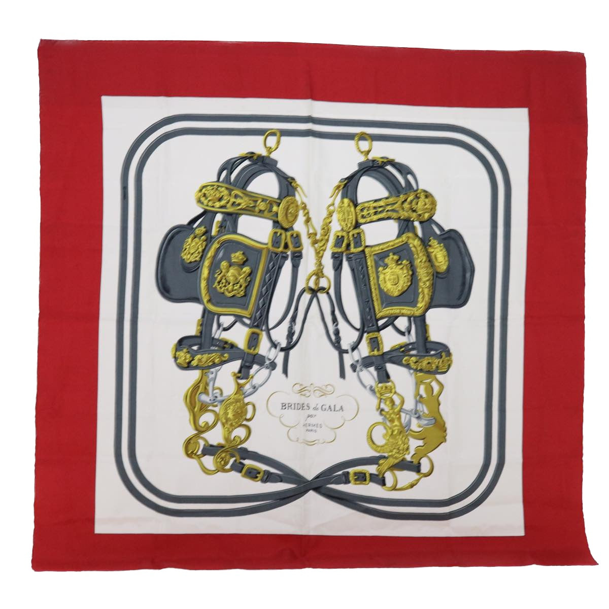 HERMES Carre 90 BRIDES de GALA Scarf Silk Red White Auth 55439