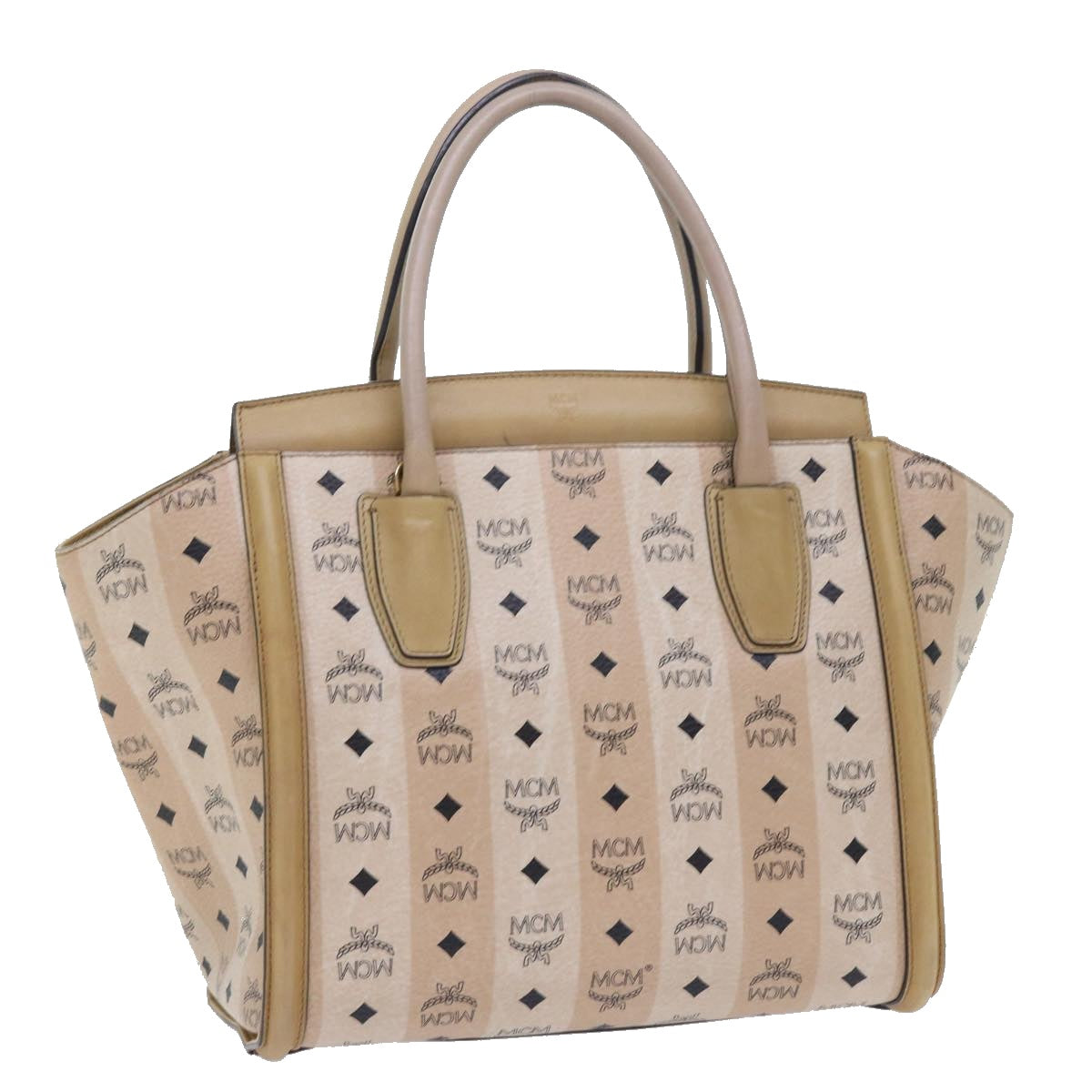 MCM Vicetos Logogram Tote Bag PVC Leather Beige Auth 55471